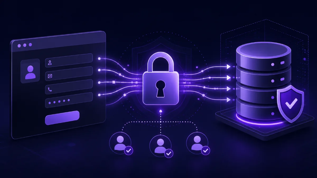 Datos enviados desde un formulario web hacia una base de datos protegida con acceso limitado a usuarios autorizados.